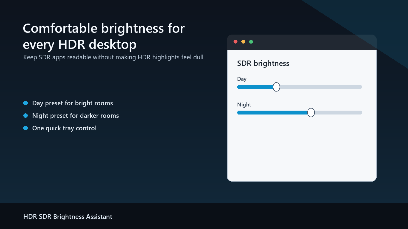 HDR SDR Brightness Assistant settings in dark mode