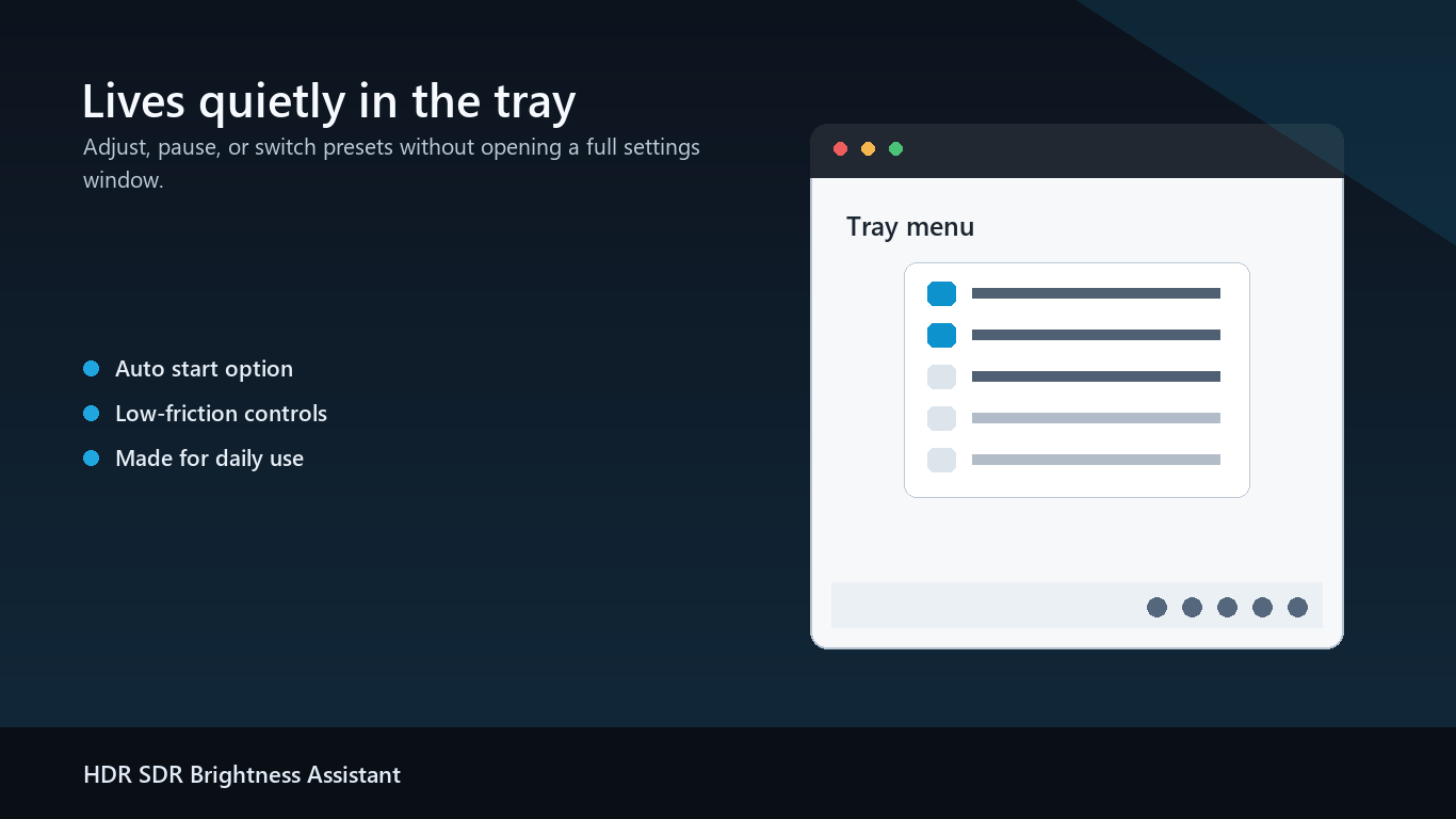 Tray menu with day and night brightness controls